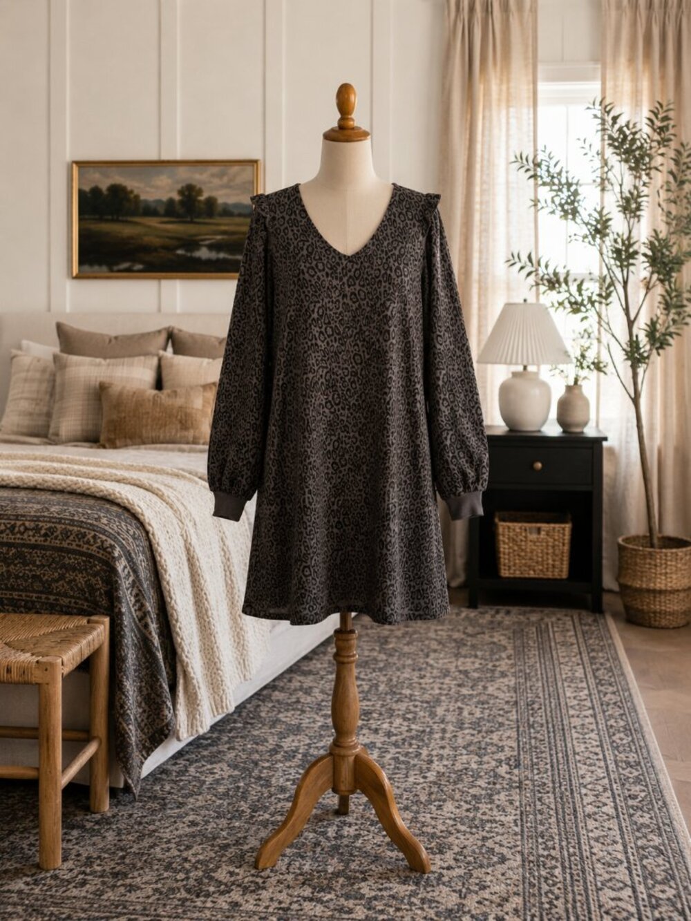 Nine West Ladies Medium Grey Black Leopard Sweater Dress